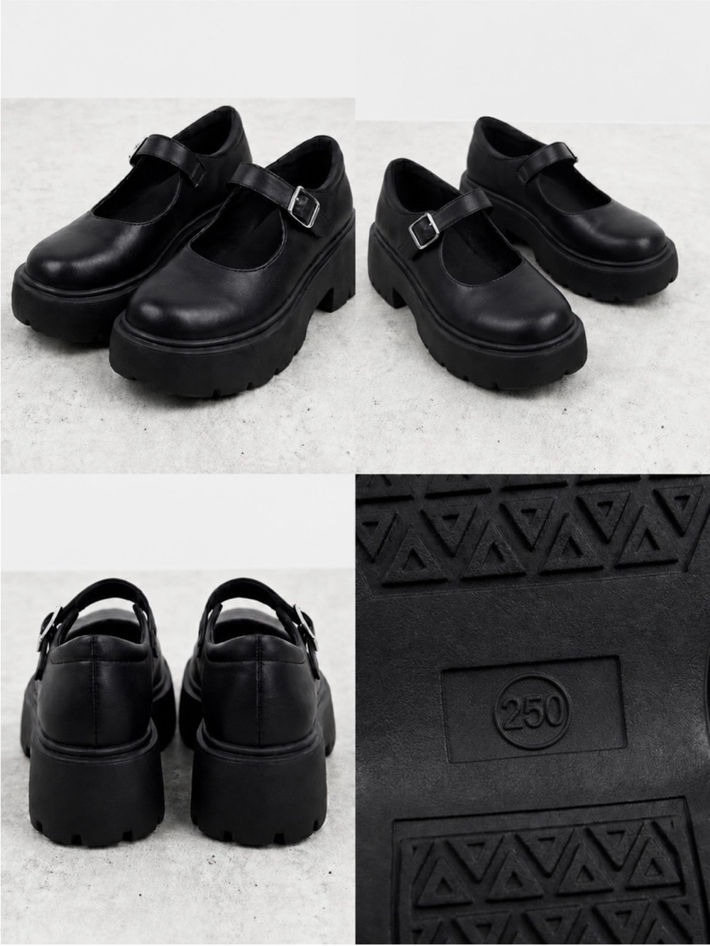Chunky Mary Jane  Wedge Platform Vegan Faux Leather Shoes - Black Silver Buckle
